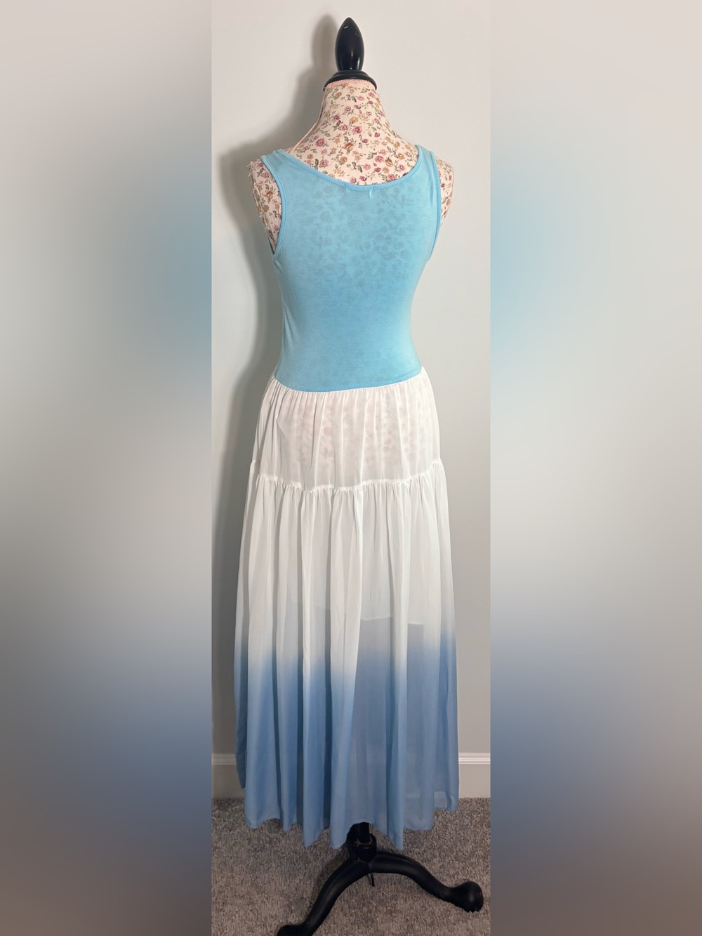 MARIJA Sleeveless Ombre Maxi Dress – Blue Gradient Chiffon Size Large - Picture 2 of 5
